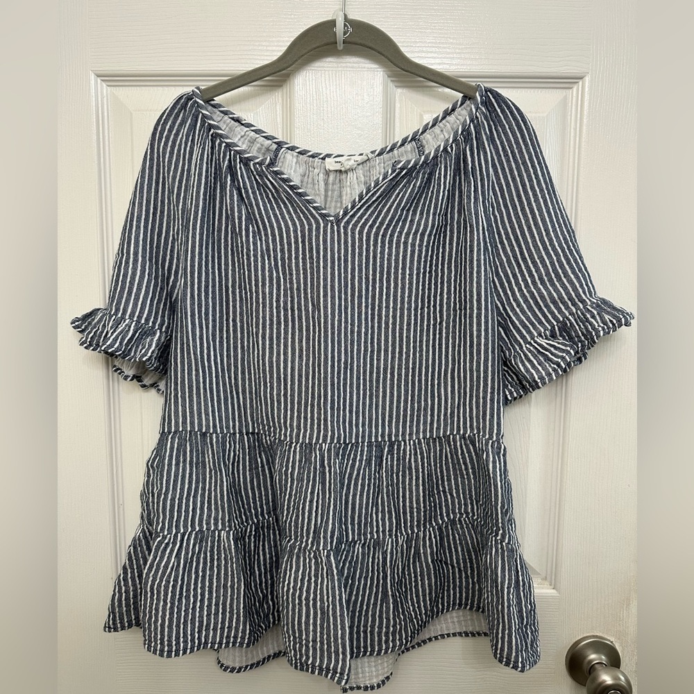 Beachlunchlounge 100% cotton Striped Ruffle Sleeve Women's Top size Small